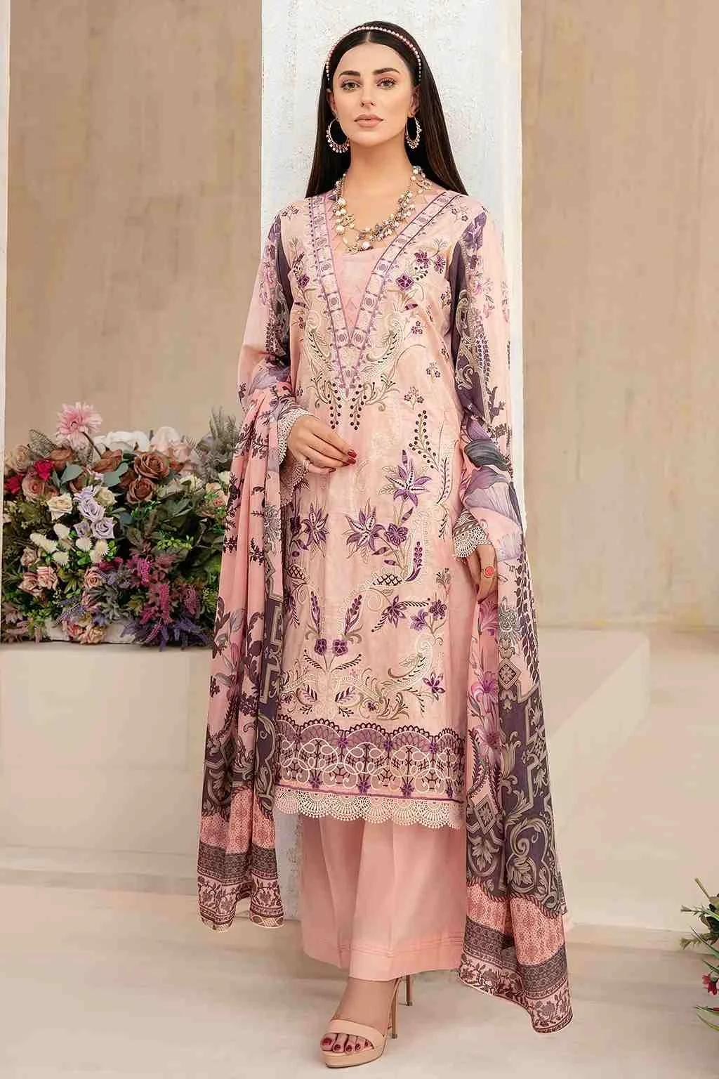 Rangrez Ramsha peach luxury lawn vol-3 3 piece N-306 at Shelai