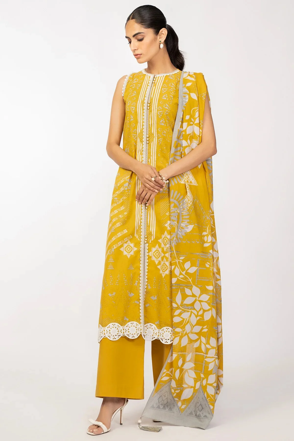 Alkaram studio yellow unstitched 2 piece MS-30-22 at Shelai