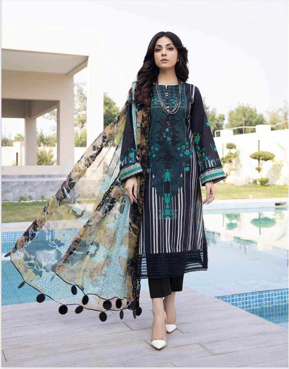 Charizma black beige blue mix printed 3pieces available in Shelai