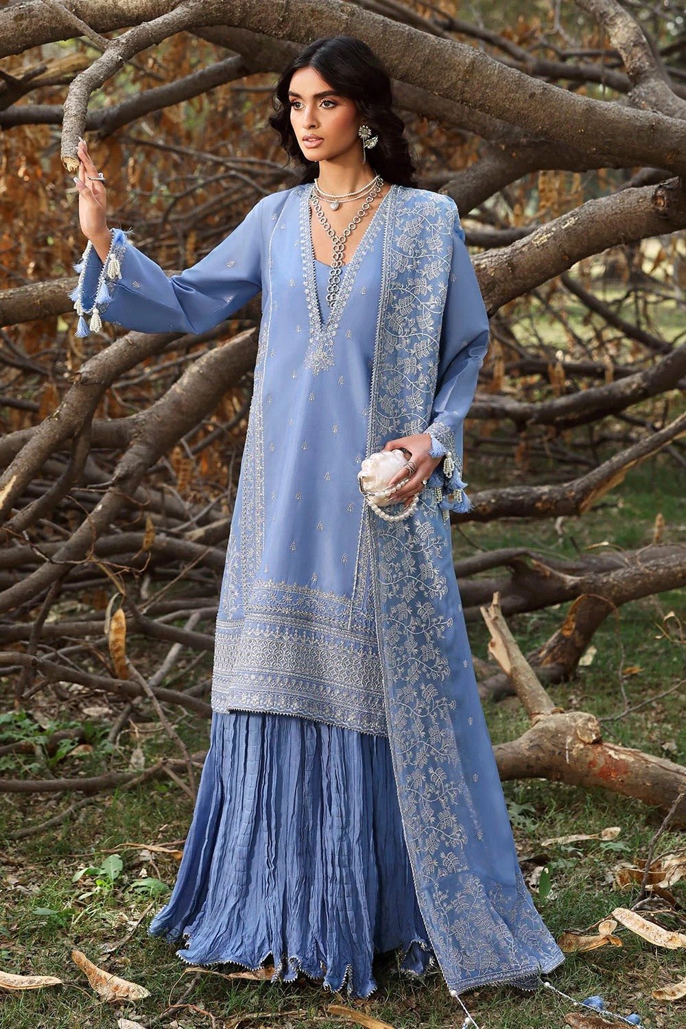 GulAhmed Embroidered Raw Silk Suit with Embroidered Chiffon Dupatta | SHELAI26081591