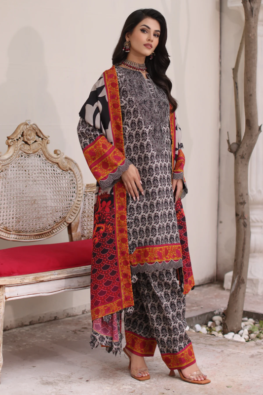 Charizma Range | Embroidered Printed Lawn | Unstitched 3pcs | BD4-09