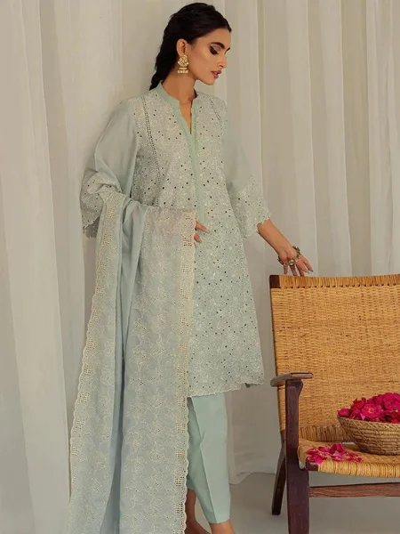 Cross Stitch BLUE IVY-Unstitched 3Piece CHIKAN KARI LAWN SUIT