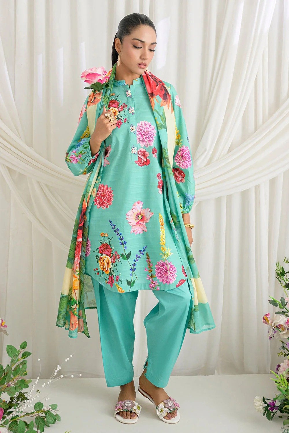Gul Ahmed 3 Piece Embroidered Printed Lawn Suit DB-62005 | SHELAI26081742