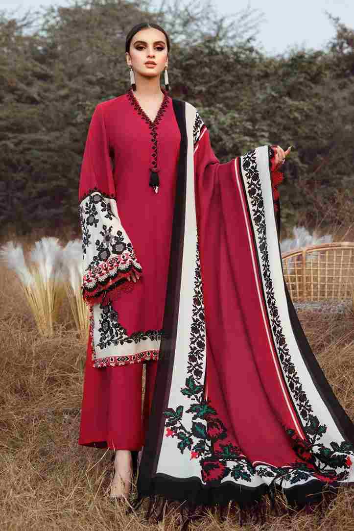 Maria B carmine red unstitched embroidered Shawls 3PC in BD 9B