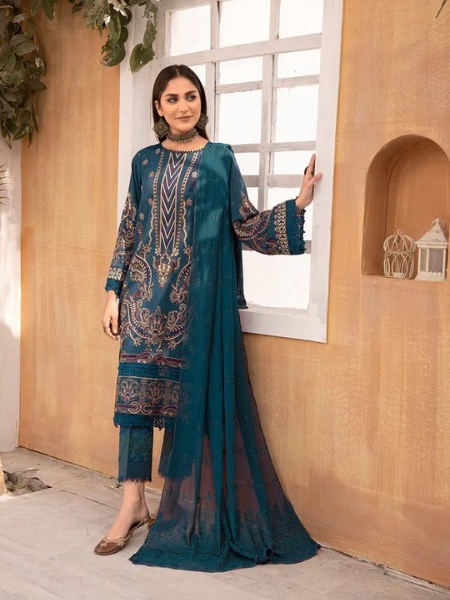 JOHRA JH-191 EMBROIDERED Swiss Voil With Embroidered Bamber Chiffon Dupatta