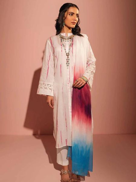 Nishatlinen 42301901 Textures Printed Style Shirt with Chiffon Dupatta and Cambric Trousers