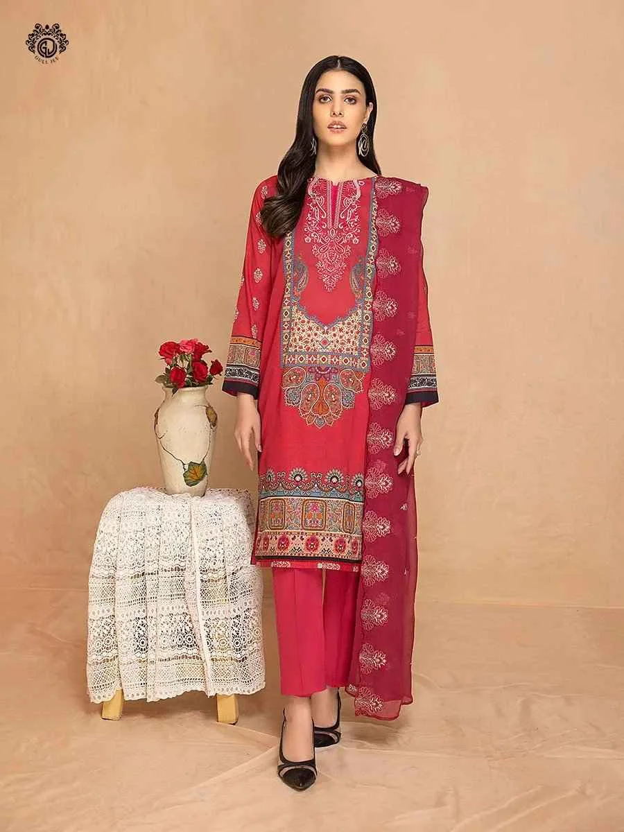 Tehzeeb crimson embroidered 3 pieces available in Shelai