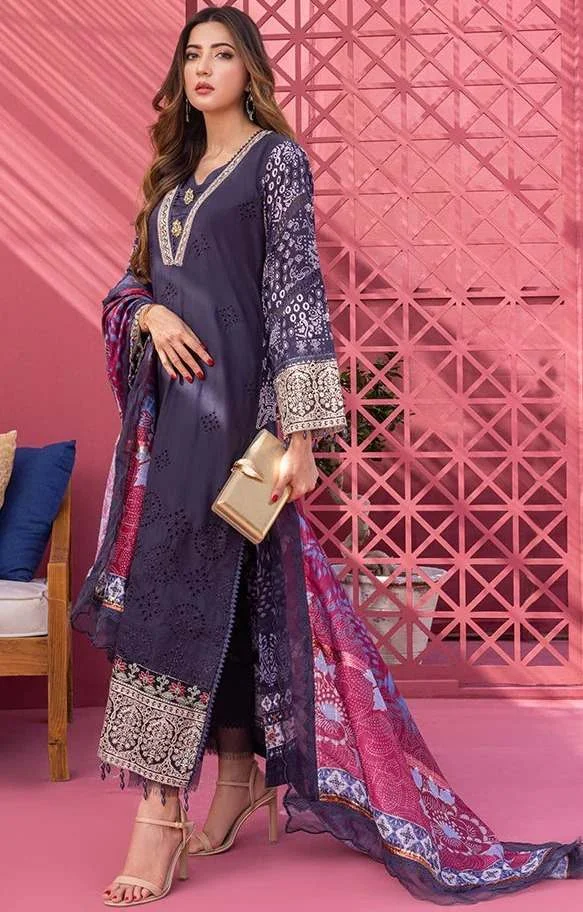 Alzohaib Rungkari embroidered printed A09 3 piece at Shelai