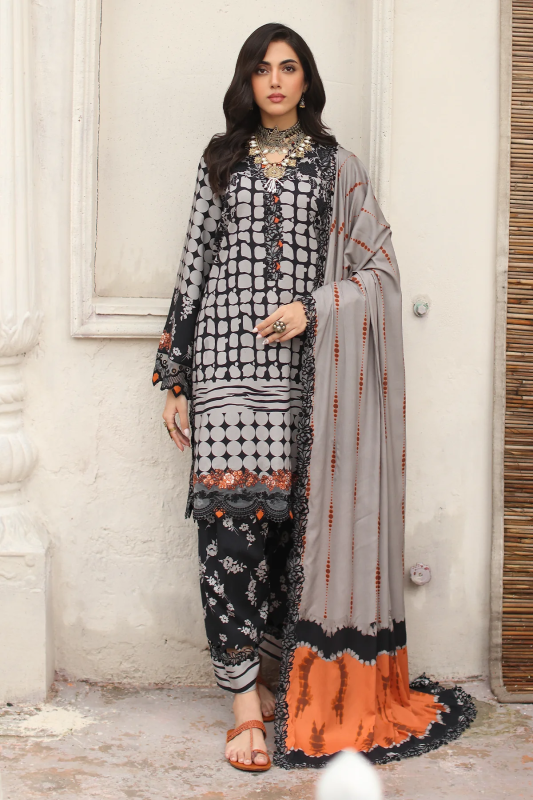 Charizma Range | Embroidered Printed Lawn | Unstitched 3pcs | BD4-11