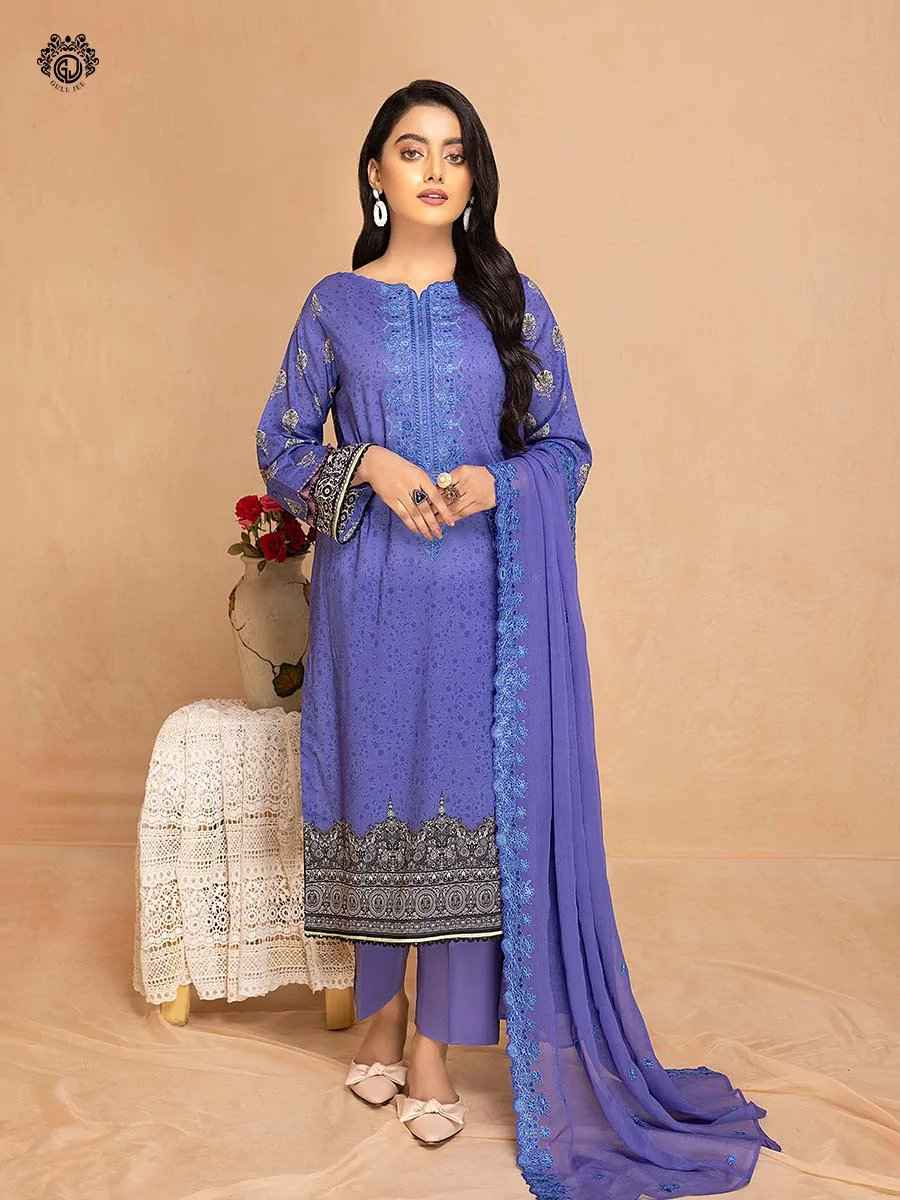 Tehzeeb purple blue embroidered 3 pieces available in Shelai