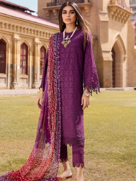 NUREH NDS-90 Embroidered Lawn Chikankari Dress with Mukesh Chunri Printed Chiffon Dupatta