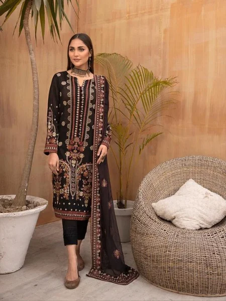 JOHRA JH-190 EMBROIDERED Swiss Voil With Embroidered Bamber Chiffon Dupatta