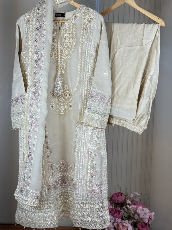 SADA BAHAR AFS STITCHED 3PC | CREAM