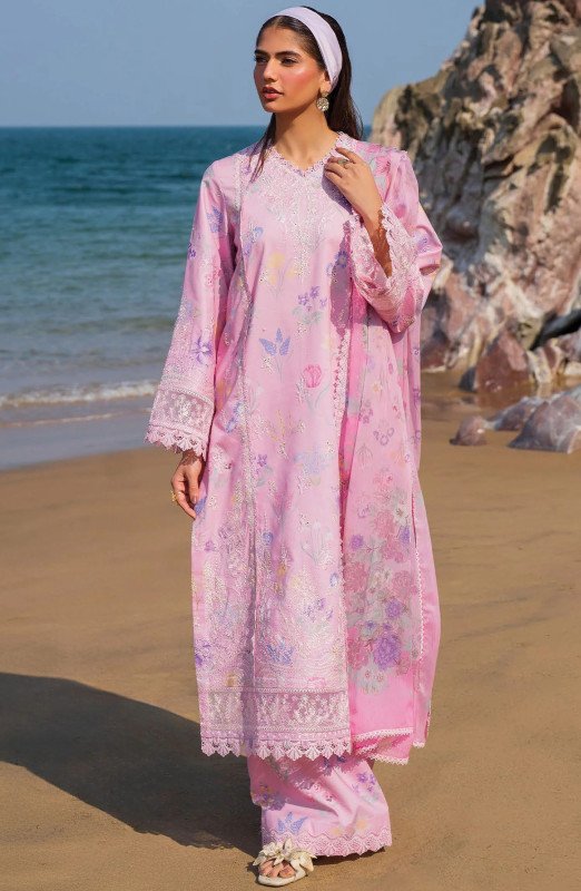 Afrozeh Embroidered Lawn Unstitched Gilded Pink | SHELAI26929