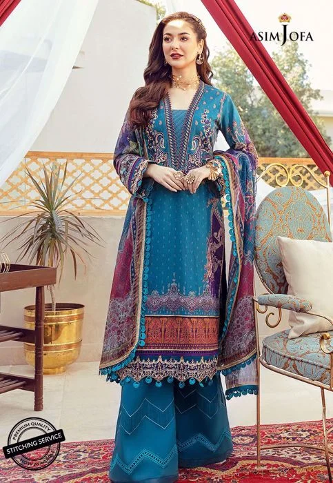 Asim Jofa blue sapphire Luxury Lawn 3 pieces available in Shelai