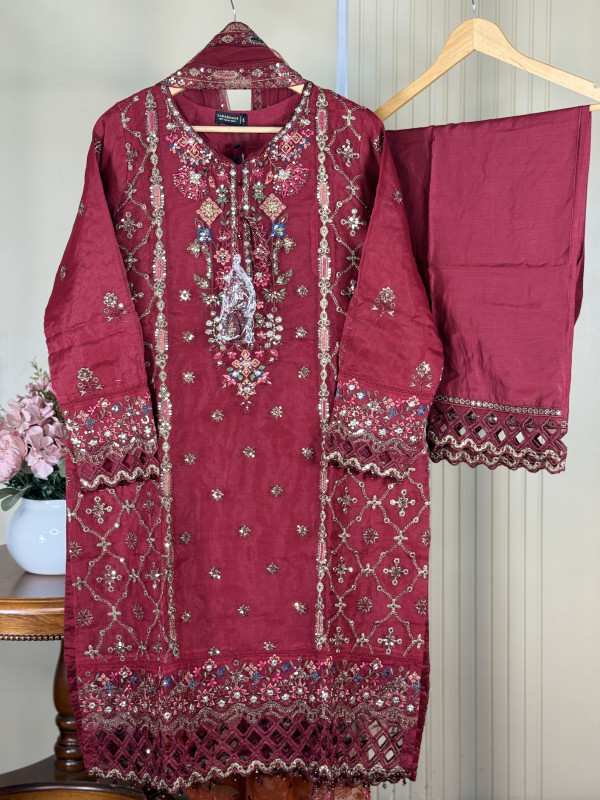 SADA BAHAR ORG STITCHED 3PC | RED
