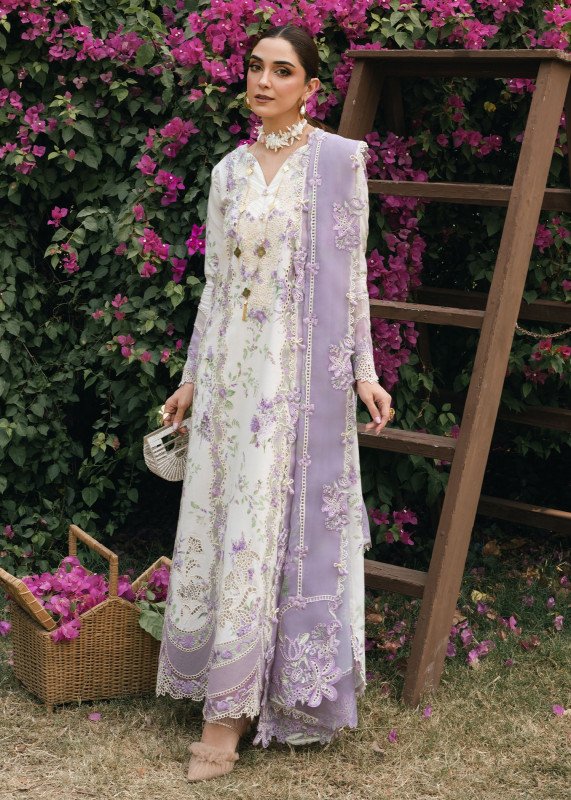 Crimson Luxe Lawn Unstitched Exclusive Collection 2025 | LAVENDER FALL - D5B