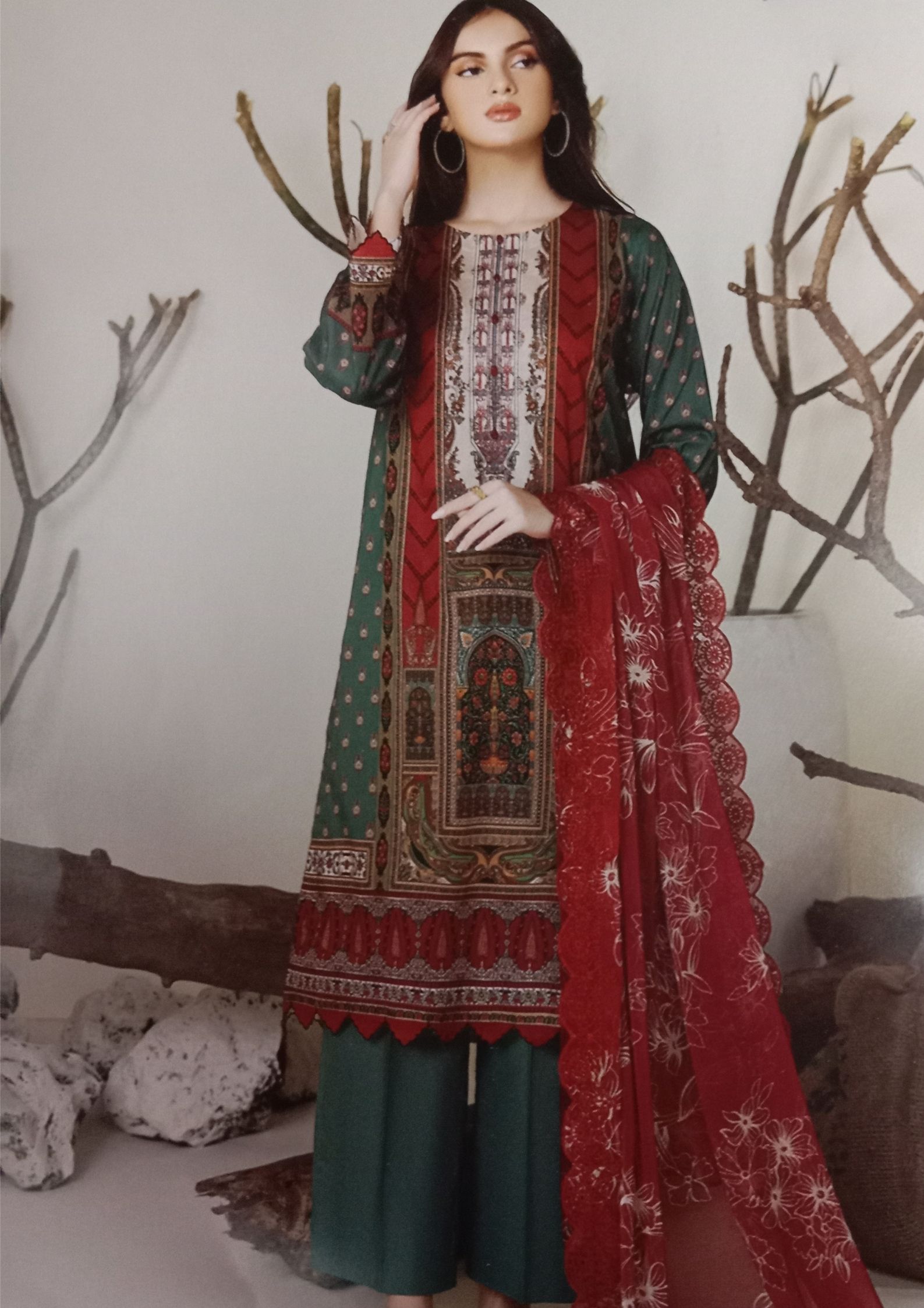 Rang Pasand mix color print embroidered 3pc available in shelai