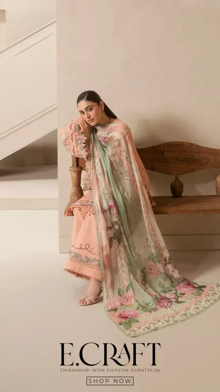 E-CRAFT - CHIKANKARI LAWN WITH CHIFFON DUPATTA '26