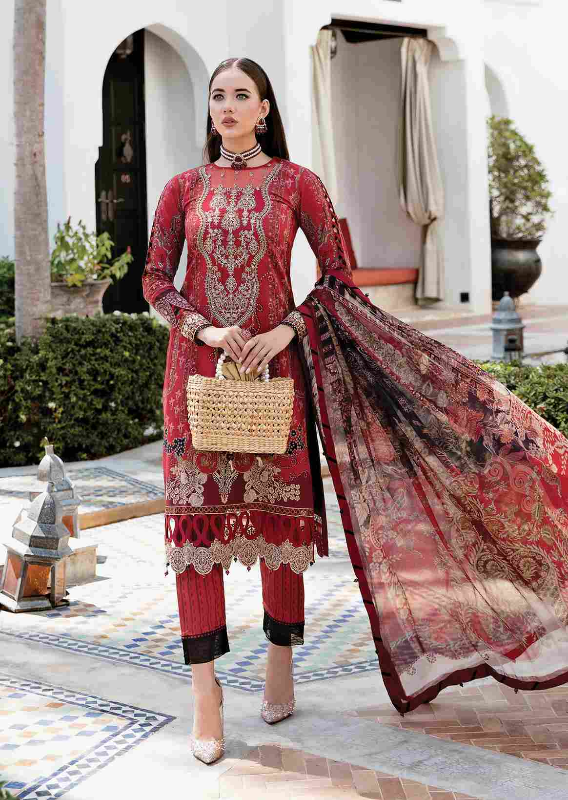 Gulaal lawn volume one 2023 maroon luxury 3 piece SEIRA-12