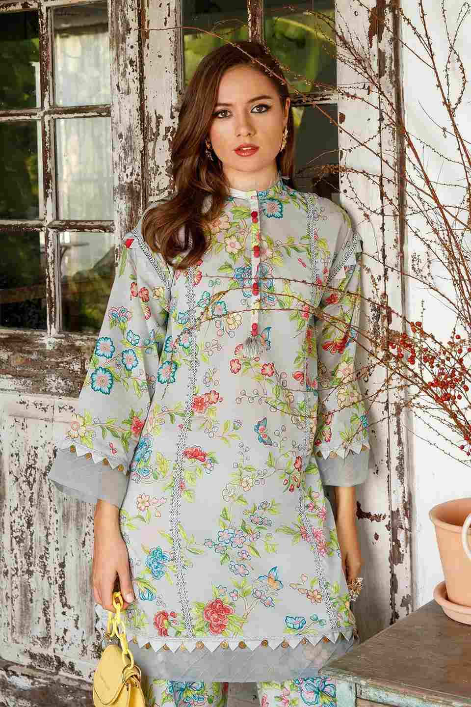 Maria B M basic luxury lawn grey 01-B 1 pieces at Shelai