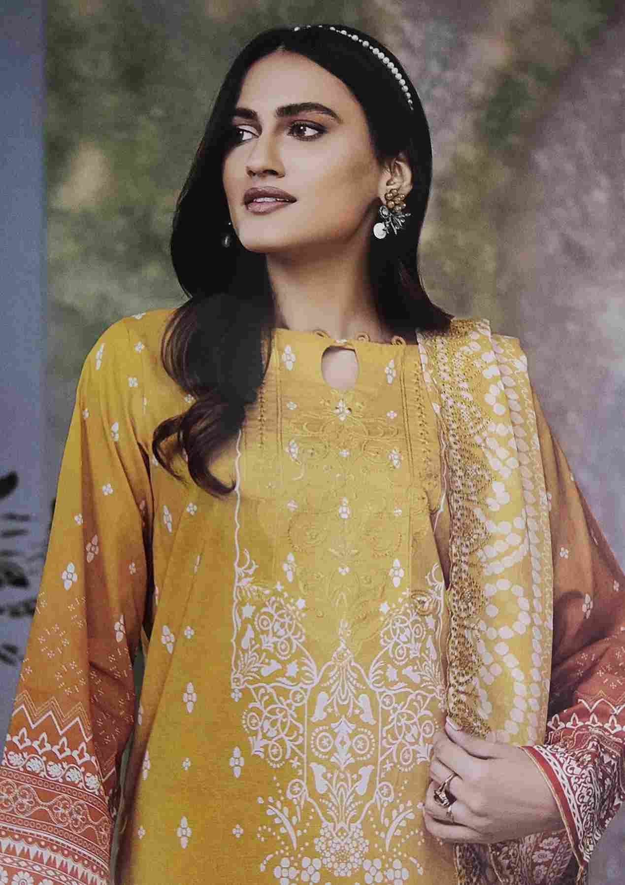 Rang Pasand orange print embroidered 3 pieces available in Shelai