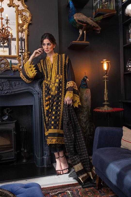 Sobia nazir Premium black 3A embroidered 3 piece at Shelai