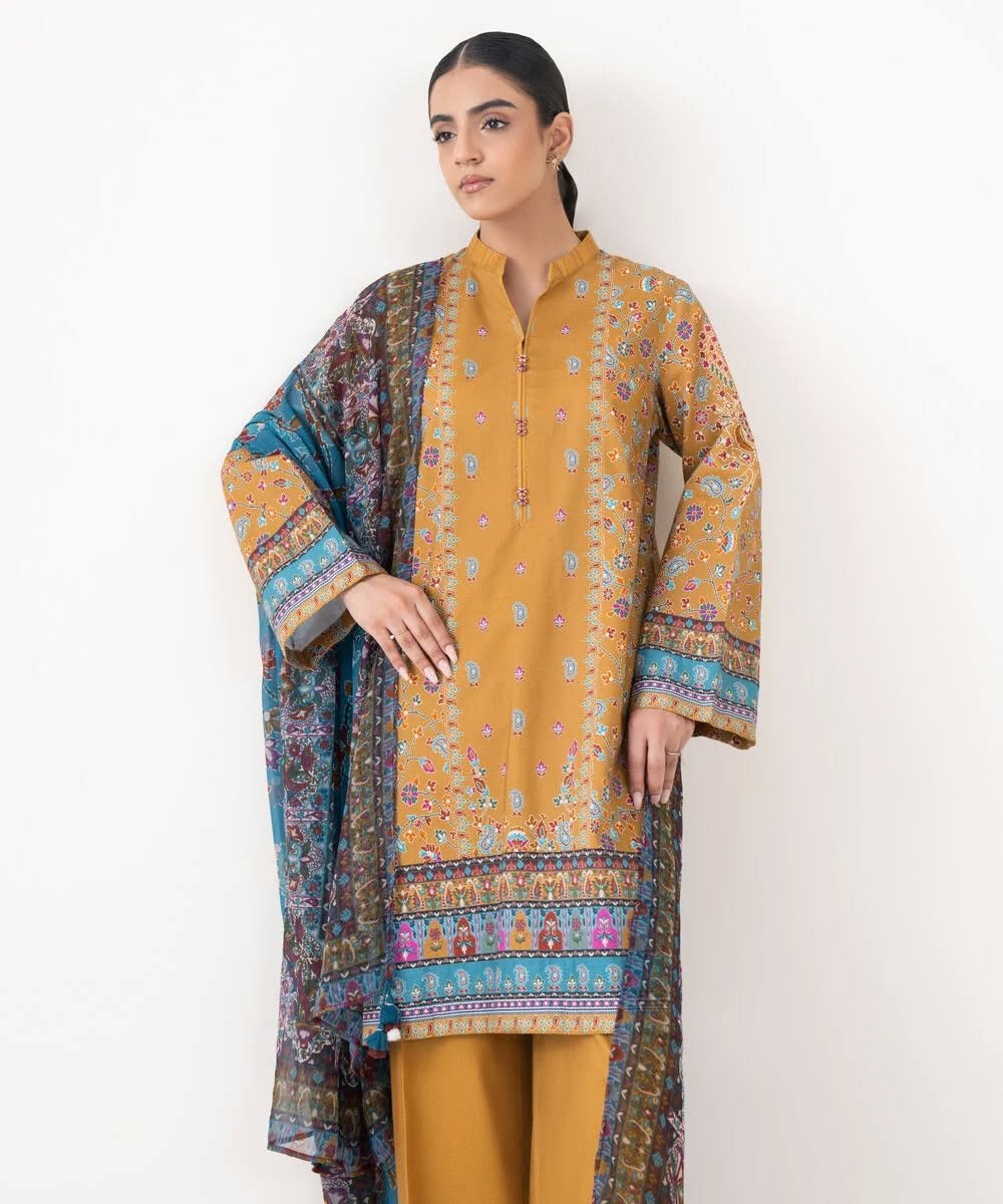 Sapphire | 3 Piece - Printed Lawn Suit |  YELLOW