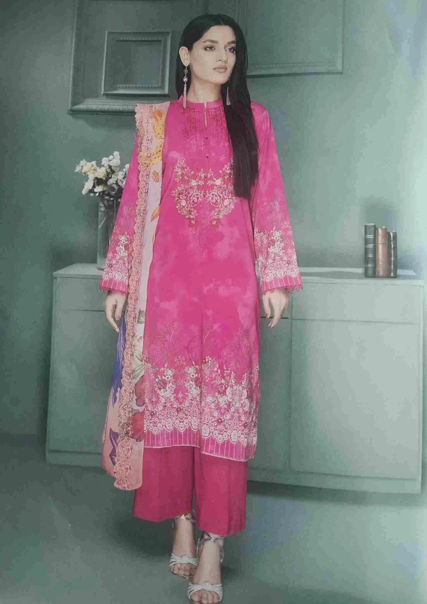 Rang pasand rose red embroidered 3 pieces available in Shelai