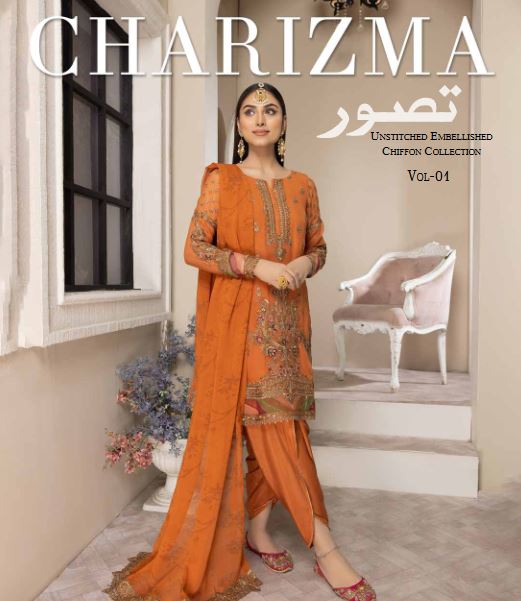 Charizma Unstitched Embellished Chiffon Collection Vol-1