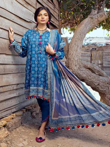 Gul Ahmed 3PC Gold Printed Lawn Unstitched Suit CL-42003 A