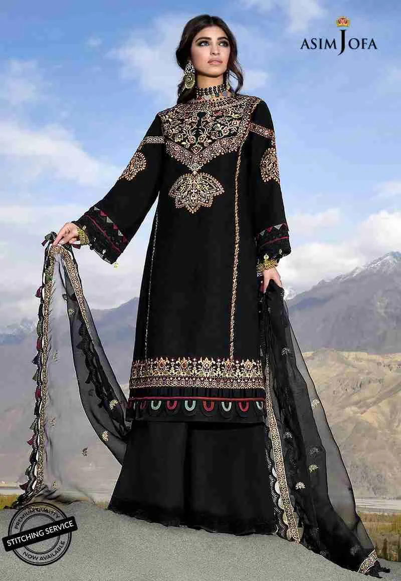 Asim Jofa black Shehar E Yaar Lawn 3 pieces available in Shelai