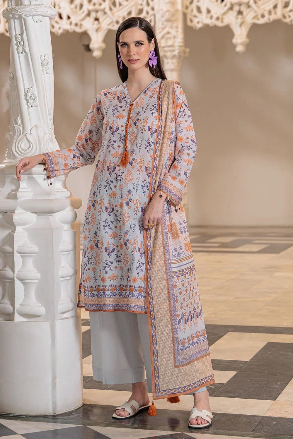 Gul Ahmed Unstitched Printed Lawn 3 Piece Suit CL-62122B | SHELAI26081707