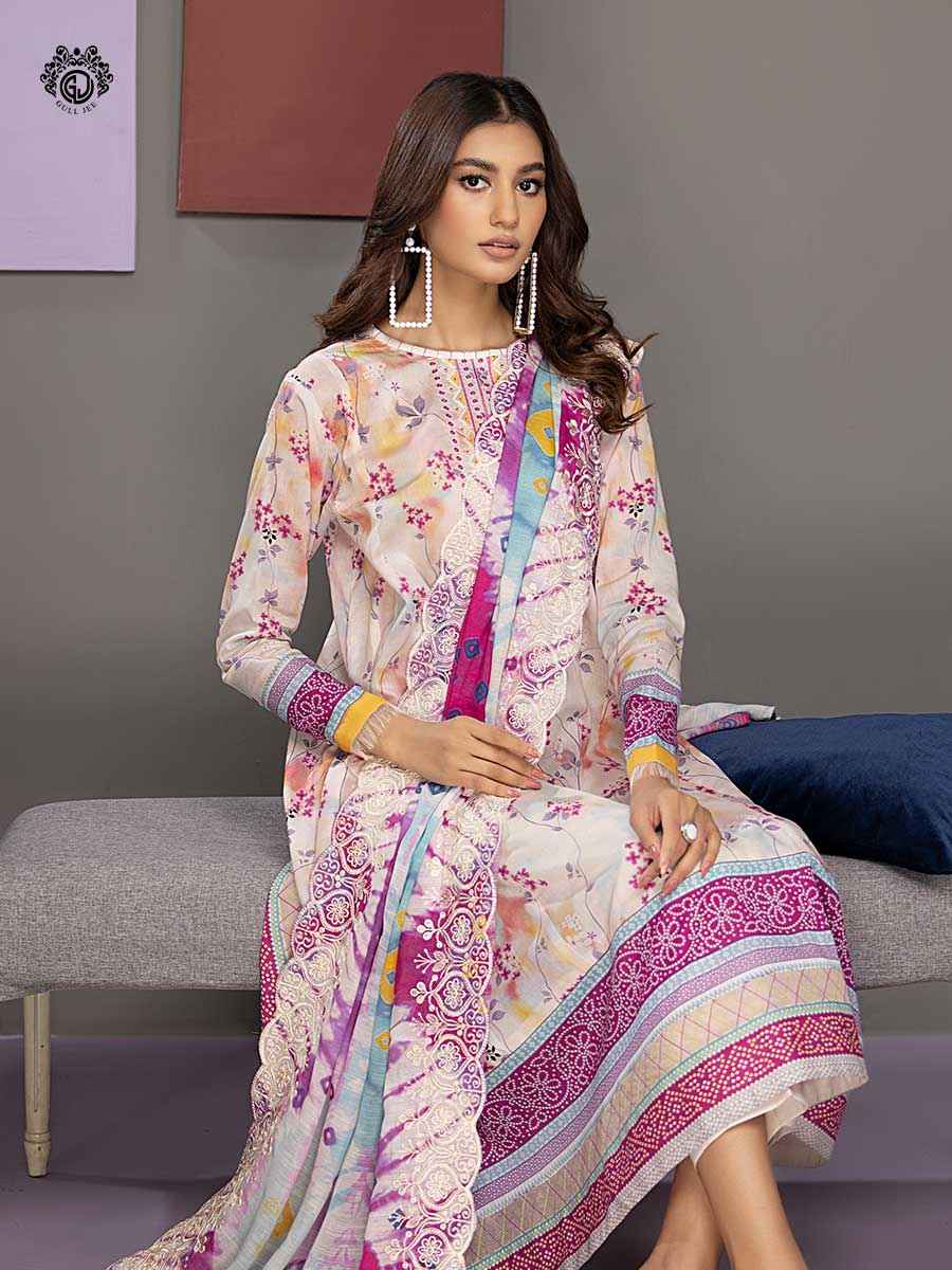 Mahajal Gulljee off white print unstitched 3PC in Bd GMH2211A7