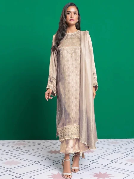 Alkaram Studio Silkworks SK-12-23-2-Nude-Brown “23 Collection