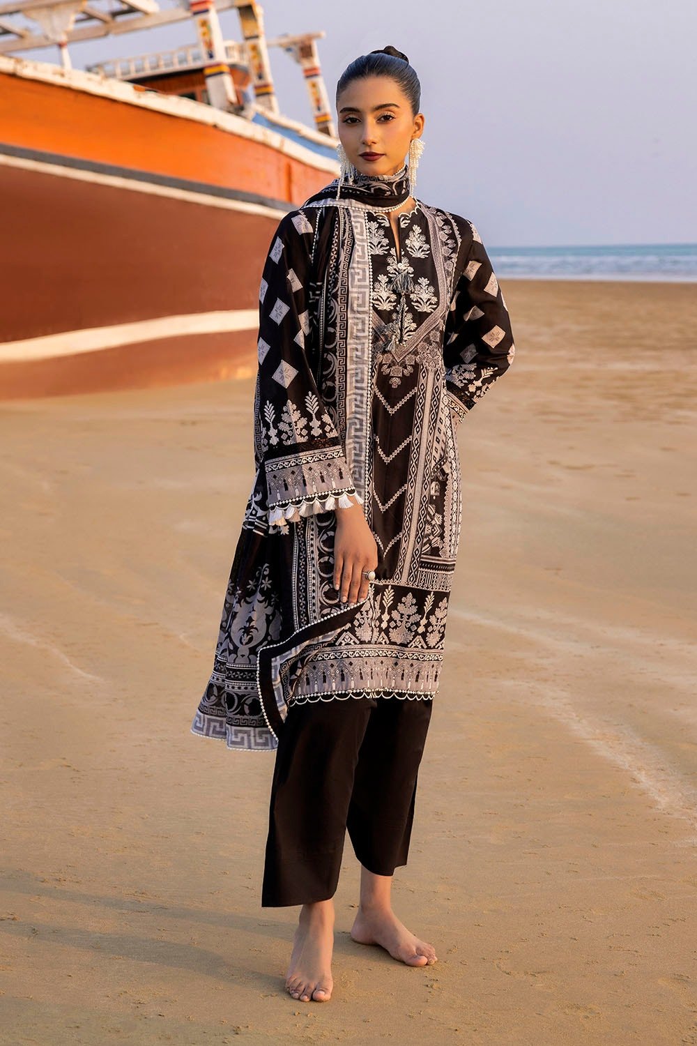 3 Piece Unstitched Embroidered Printed Lawn Suit B-52016