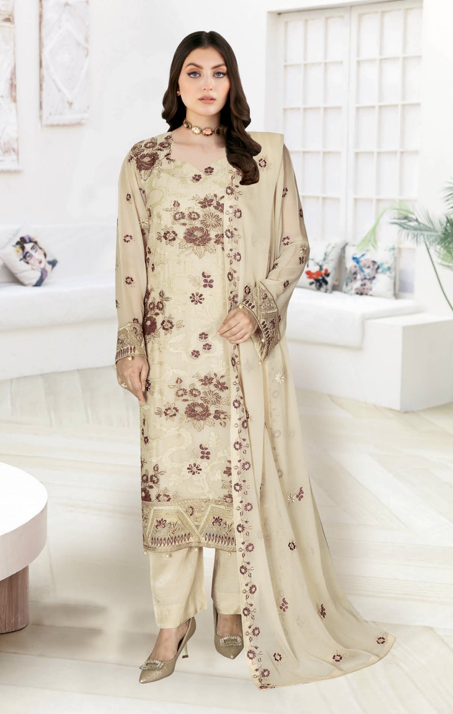 RAMSHA WA-595 Unstitched | BEIGE