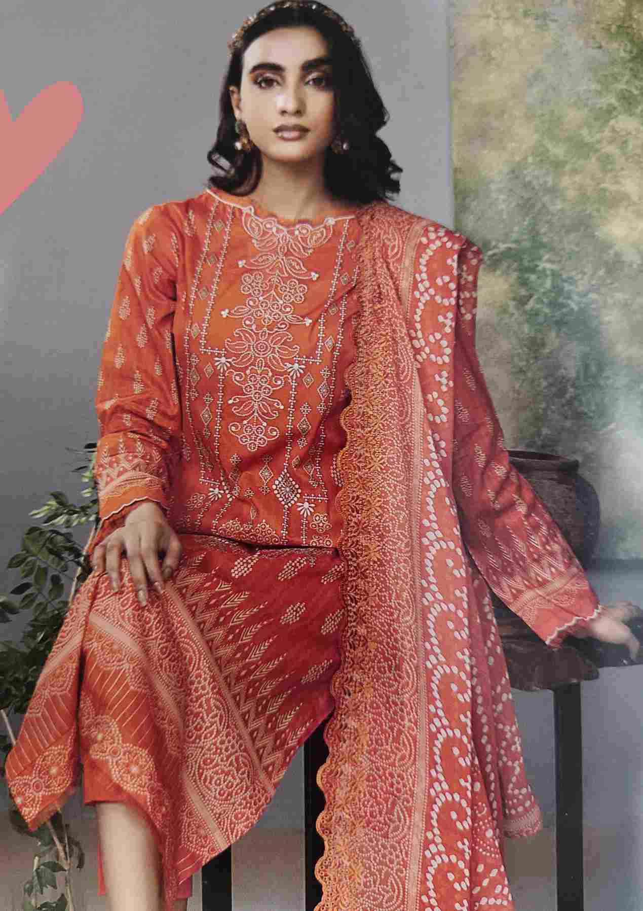 Rang Pasand neon orange embroidered 3 pieces available in Shelai