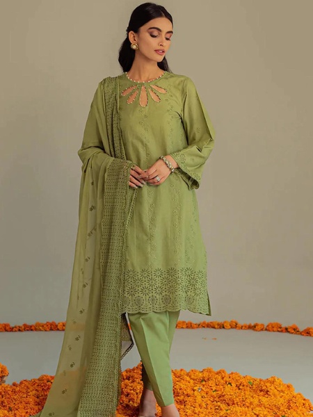 Cross Stitch FLORET FRINGE-3Piece CHIKAN KARI LAWN SUIT