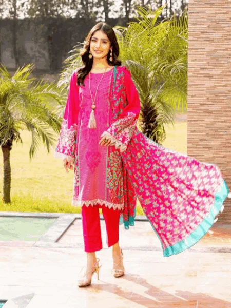 Charizma Unstitched Emb Lawn Suit with Fancy Voil Dupatta CEL-05