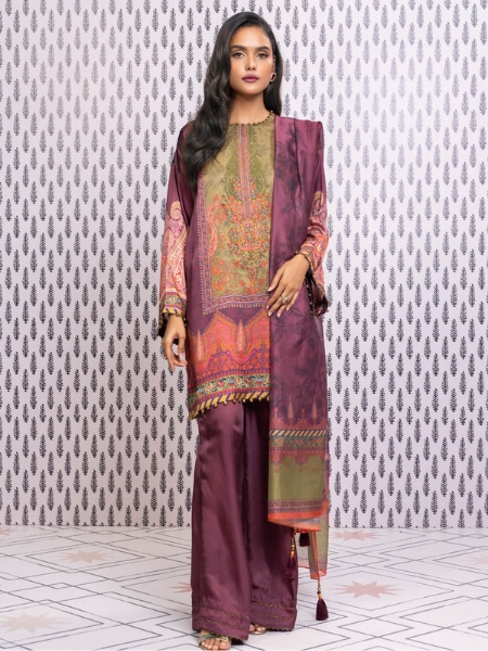 Alkaram Studio Silkworks SK-08-23-2-Olive/Grape “23 Collection