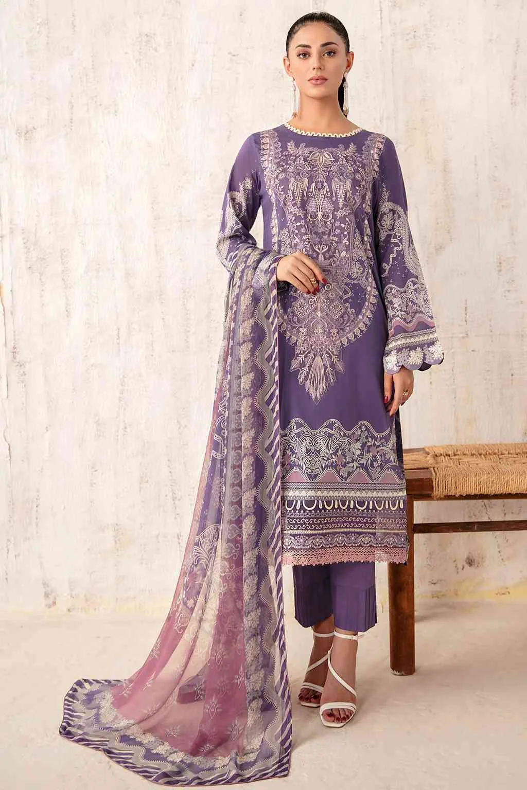 Rangrez Ramsha purple luxury lawn vol-3 3 piece N-305 at Shelai