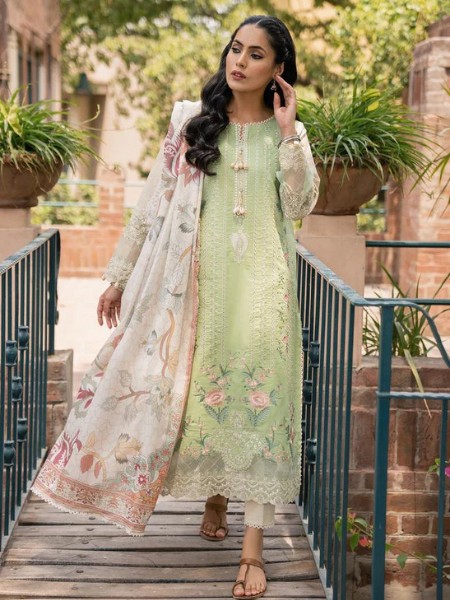 AABYAAN Nehal (AC-08) CHIKANKARI EMBROIDERED DRESS WITH EGYPTIAN VOIL PRINTED DUPATTA
