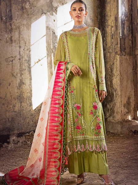 Gul Ahmed FE-32032 Embroidered Chiffon Unstitched Suit with Digital Printed Paper Cotton Dupatta
