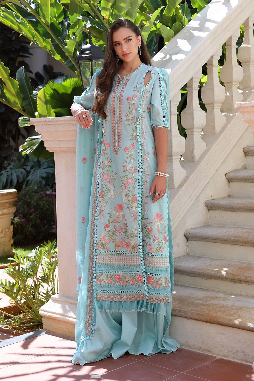 3 Piece Unstitched Embroidered Lawn Suit with Embroidered Chiffon Dupatta PM-52019