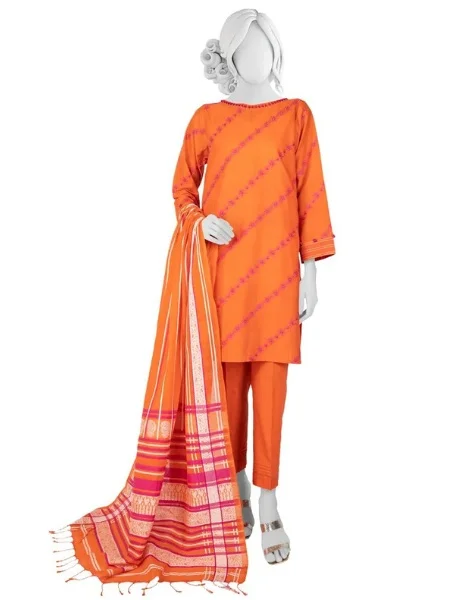 J. JLAWN-S-JDS-23-1050 Orange Lawn Unstitched 3Piece with Jacquard Dupatta