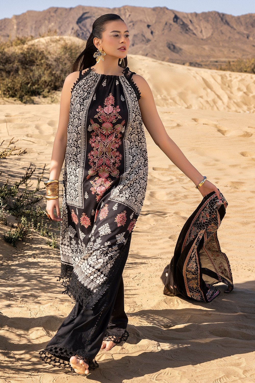 3 Piece Unstithed Printed Lawn Suit with Embroidered Denting Lawn Dupatta DN-52012