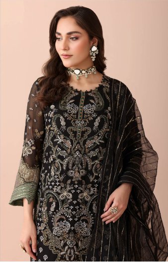 Noor's Zinnia Semi-Stitched Collection | BLACK
