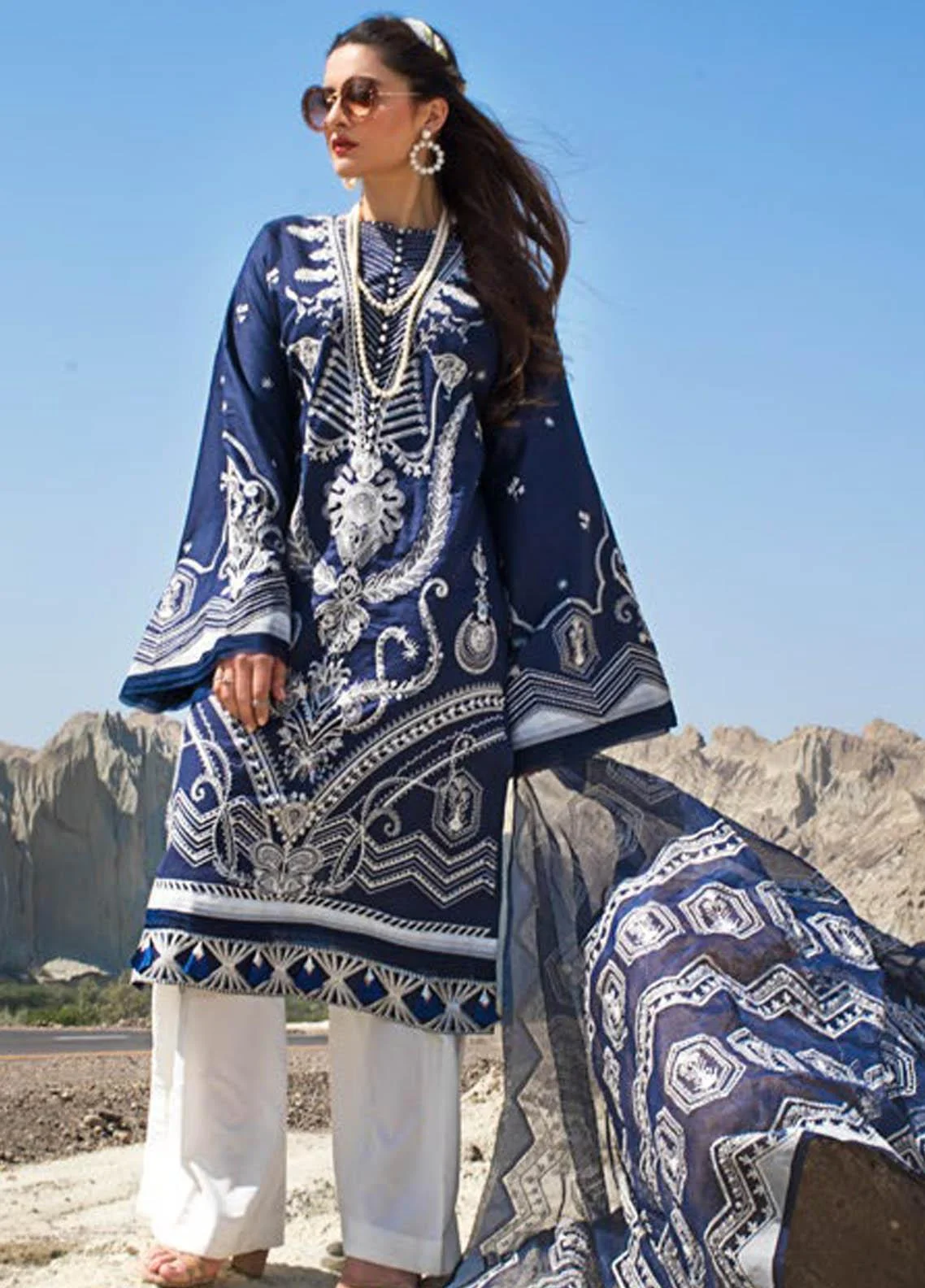 Ittehad spring summer 2021 magestic indigo 07 3 pieces at Shelai