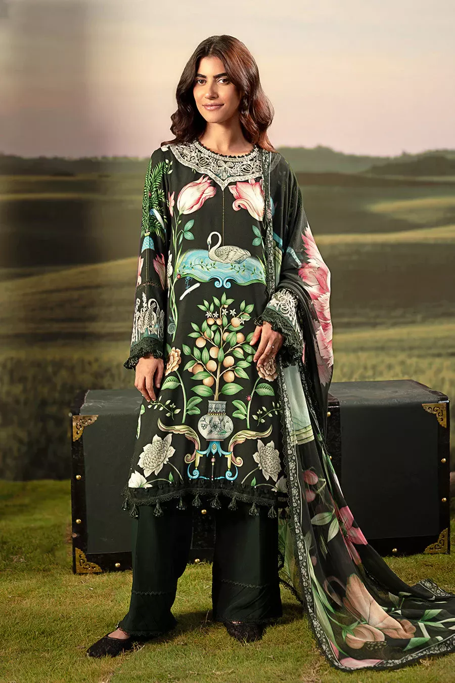 3 Pc Unstitched Embroidered Arabic Lawn Suit | MB-PFUS25-04A